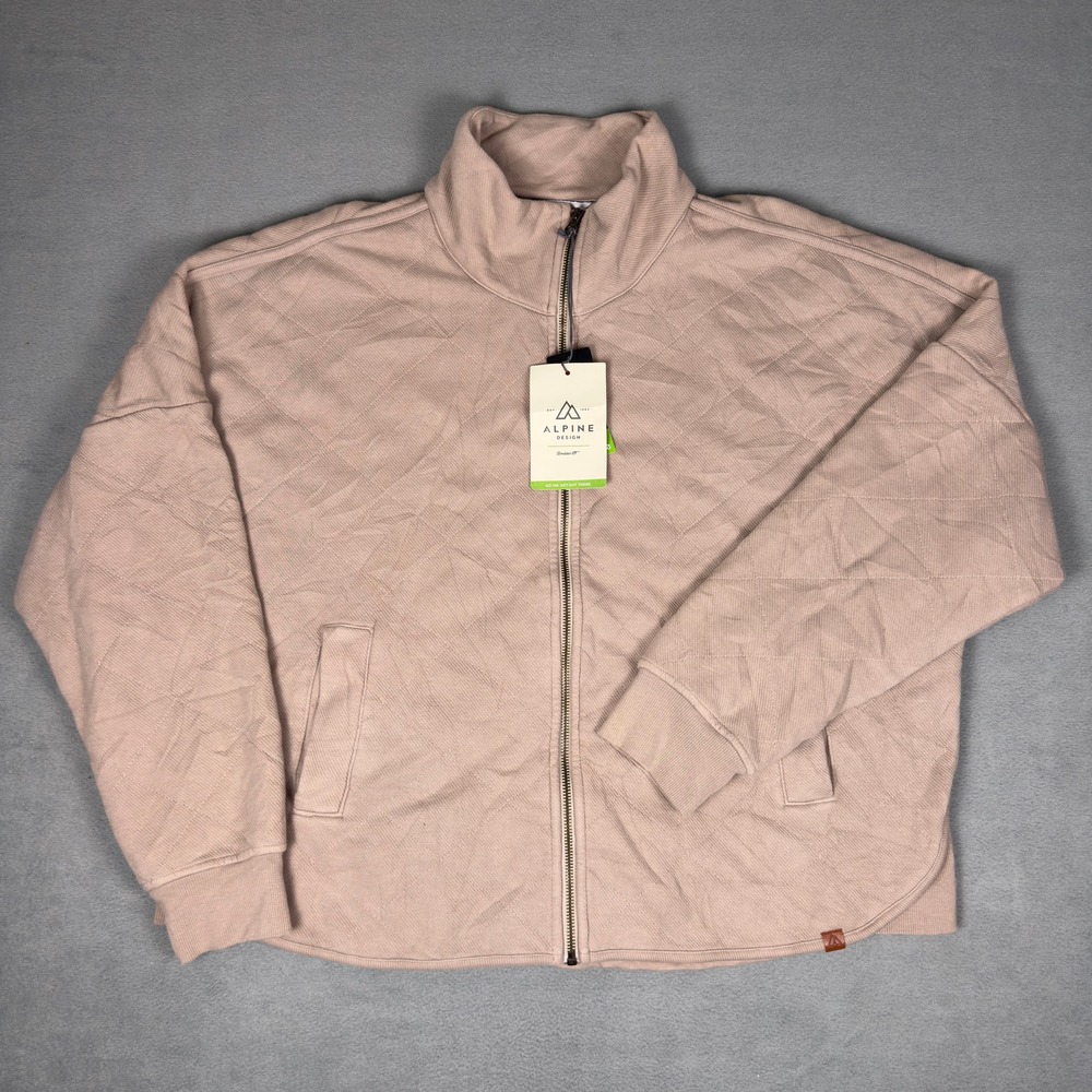 Alpine Design Womens Quilted Insulated Full Zip Twill Fleece Jacket Beige‎ Large